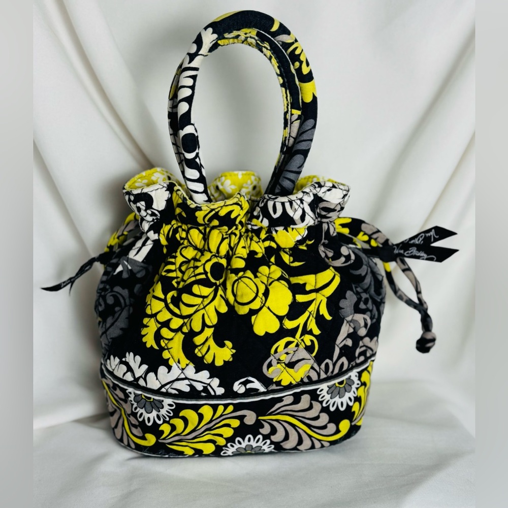 Vera Bradley Mini Tote Purse Bag with Drawstring Yellow and Black Floral